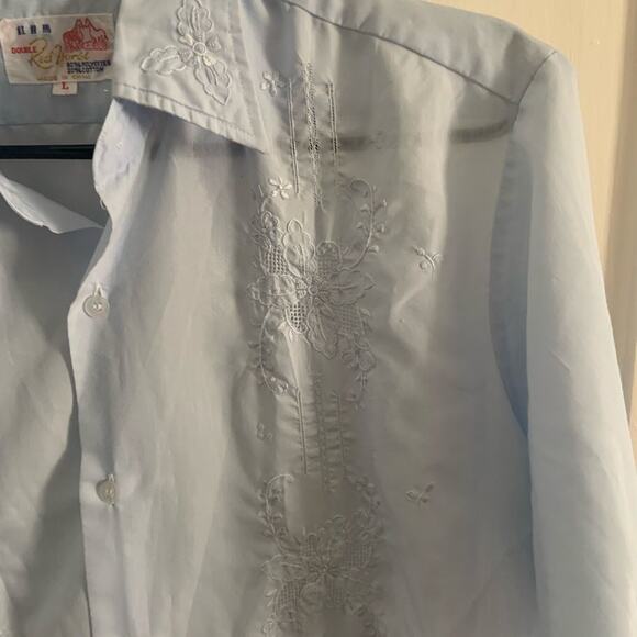 Vintage guayabera 70s80s shirt. Guayabera wedding shirt embroidered pastel blue - Picture 4 of 8